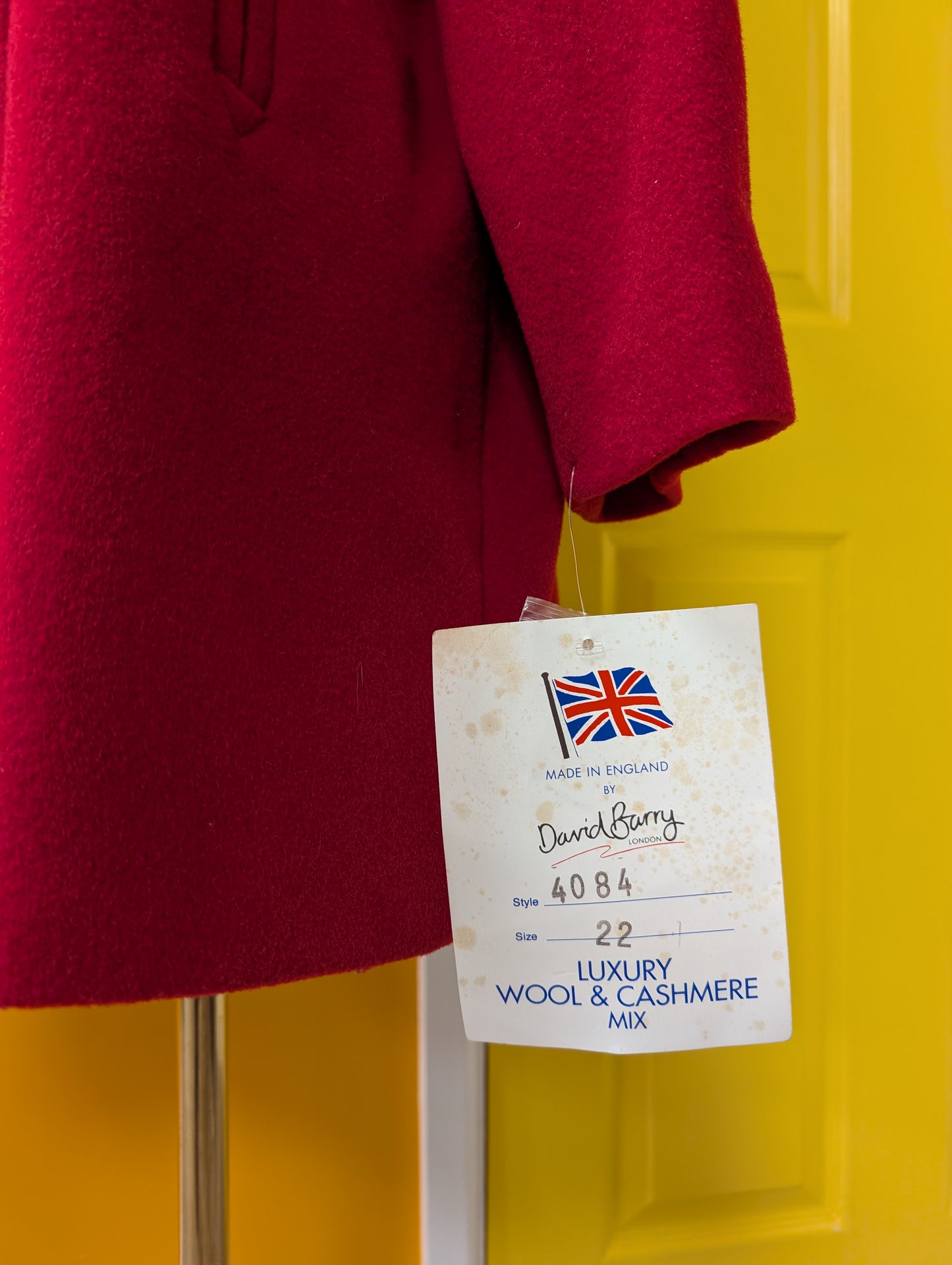 Deadstock 1980s David Barry red wool and cashmere coat - XL