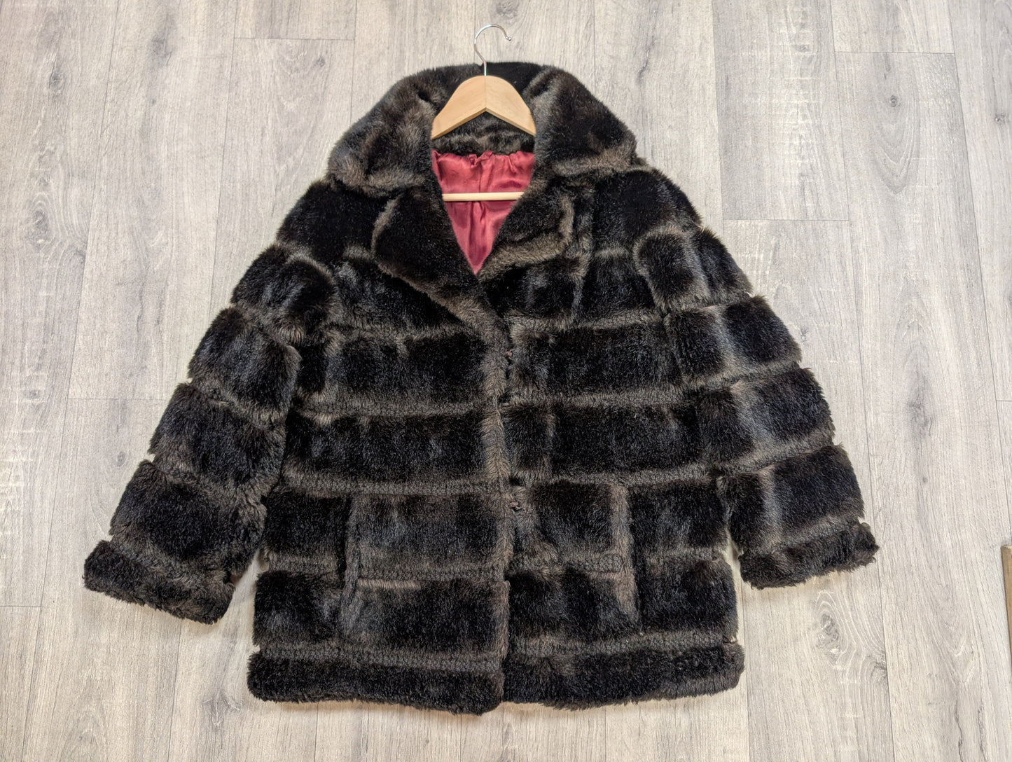 1970s Tissavel dark brown faux fur coat - S