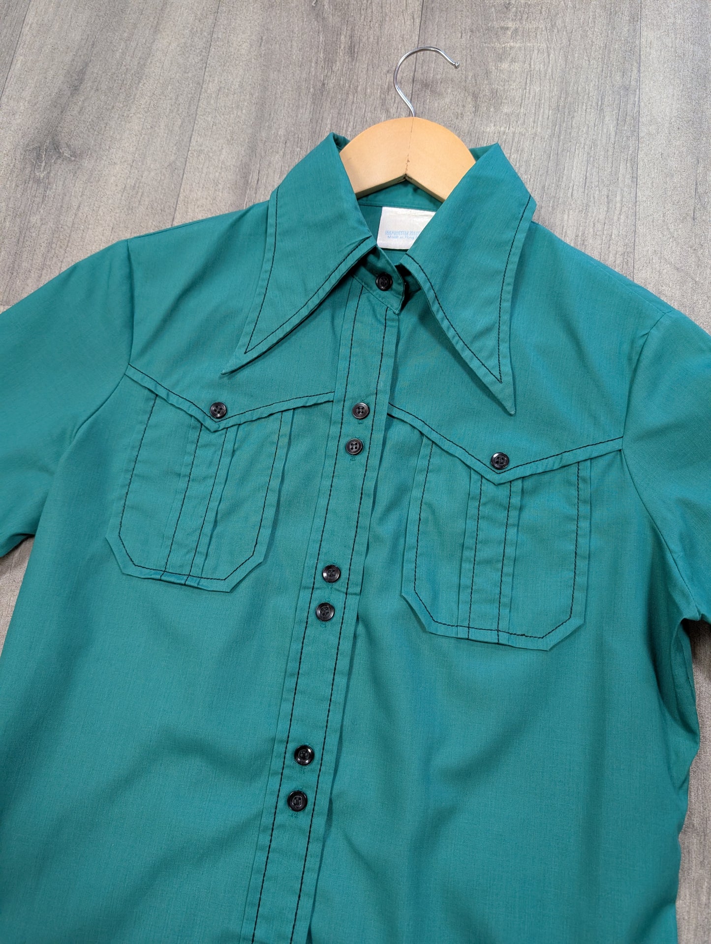 1970s green dagger collar shirt - S/M