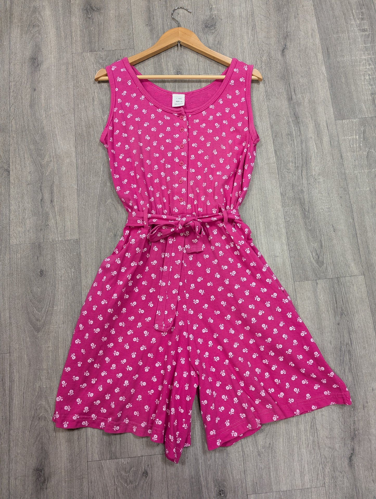80s/90s floral cotton pink playsuit with belt - up to a M