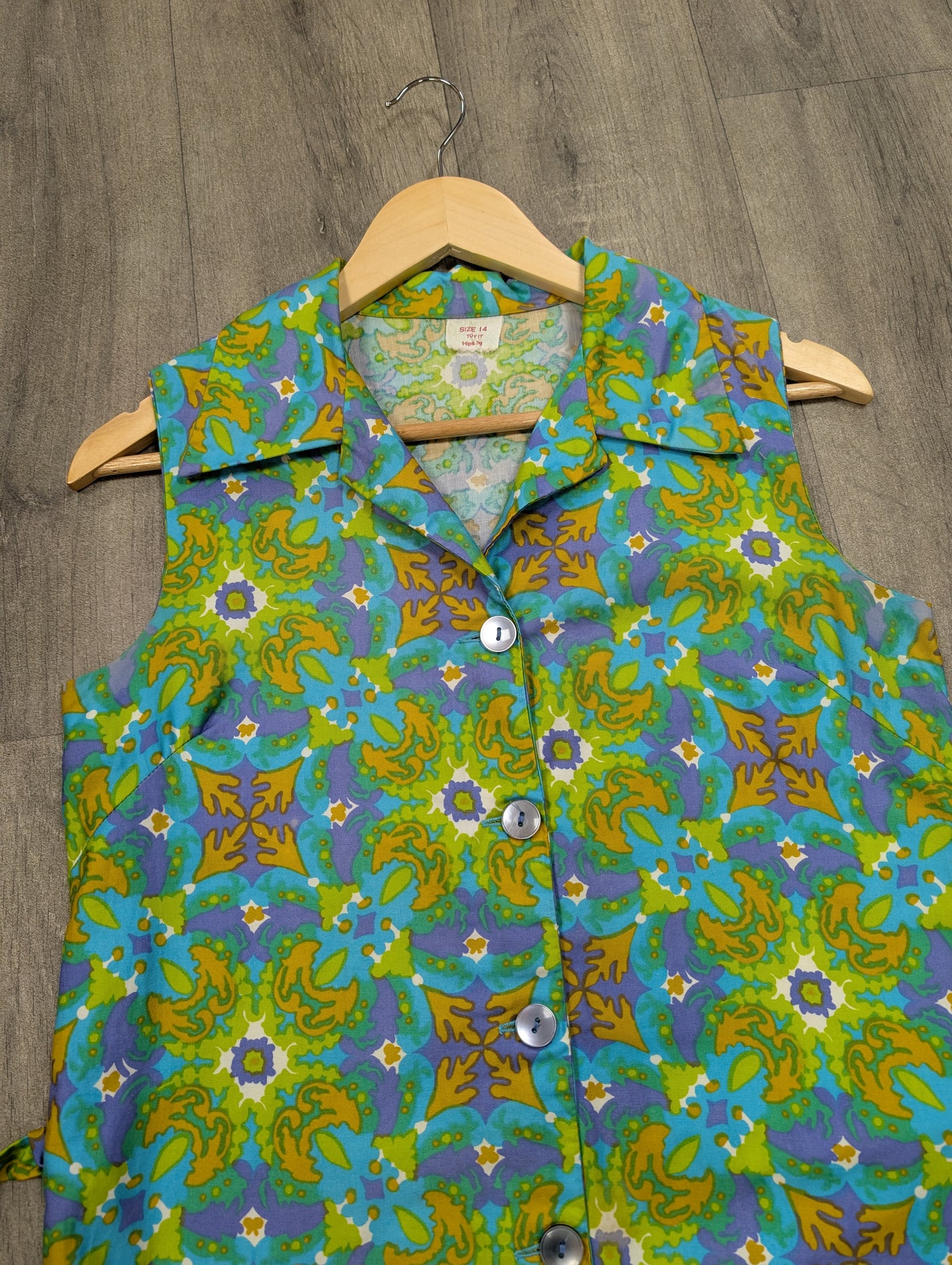 1960s psychedelic cotton dress and belt - S/8/10