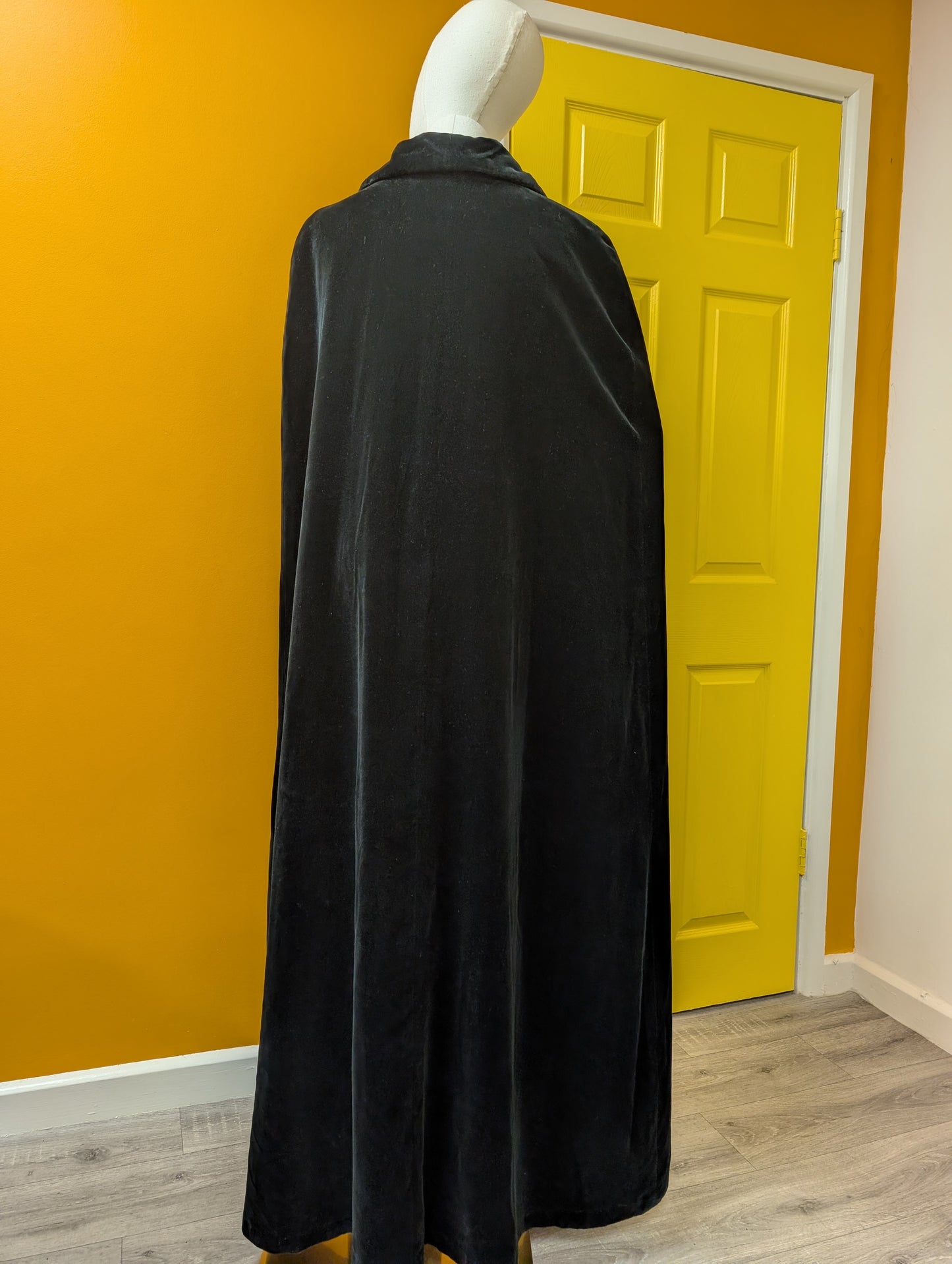 1970s Quad black velvet quilted cape