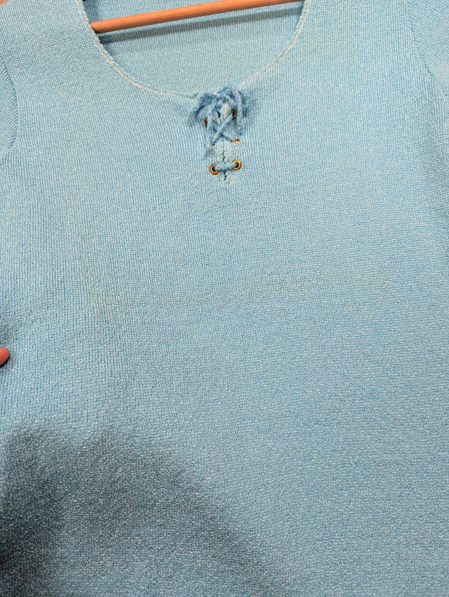 1970s Richard Shops blue lace up top - XS/S