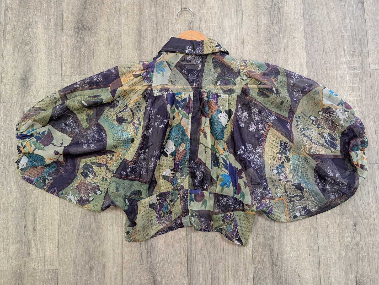 1970s John Craig sheer oriental geisha print blouse - S/10