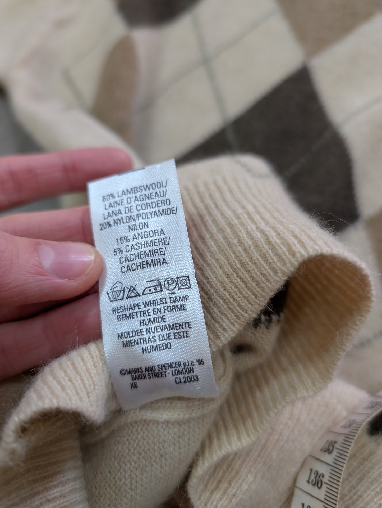 1990s St Michael lambswool/cashmere/angora argyle jumper - M