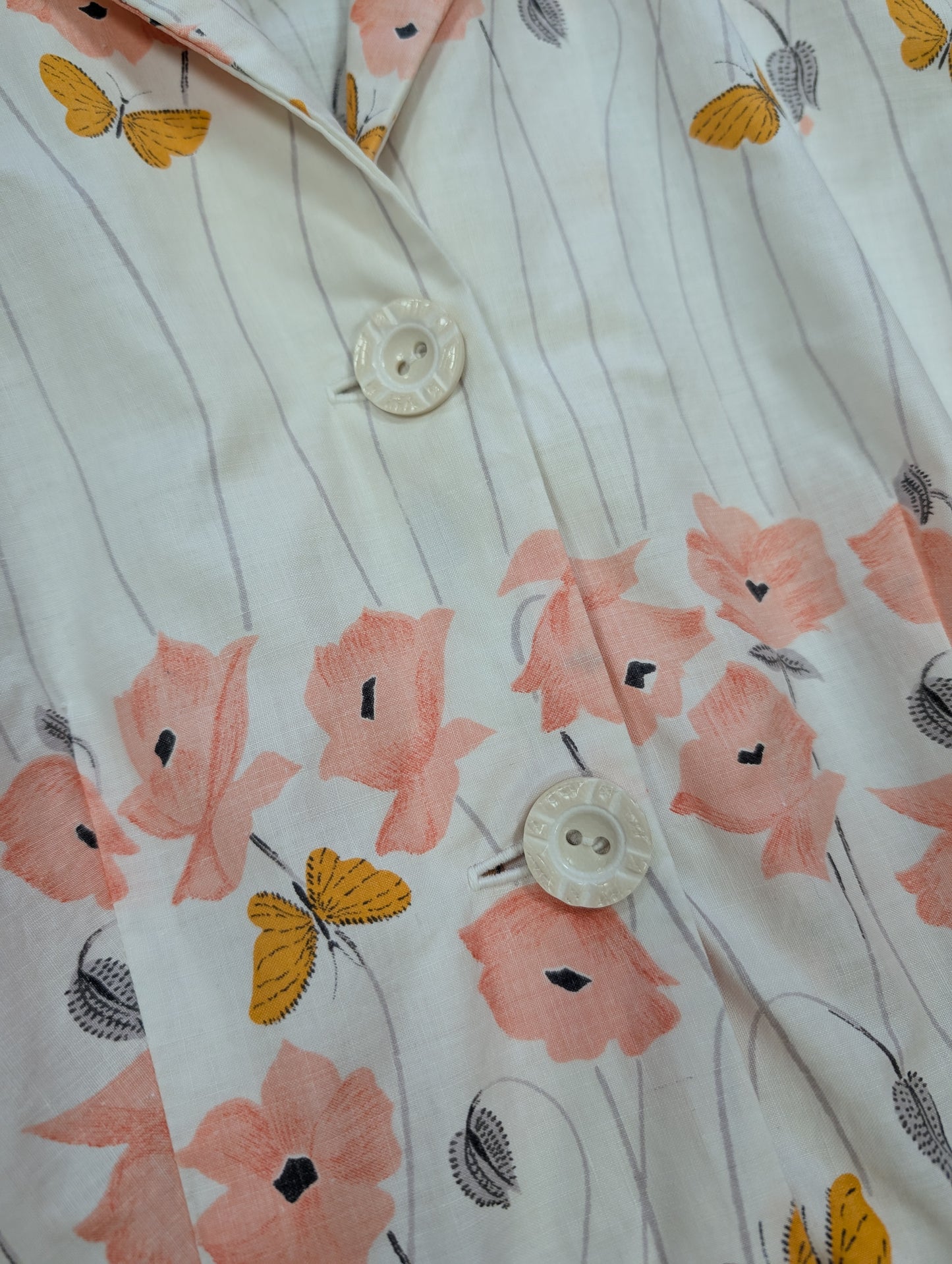 50s/60s floral butterfly print cotton dress - 37"B 29"W