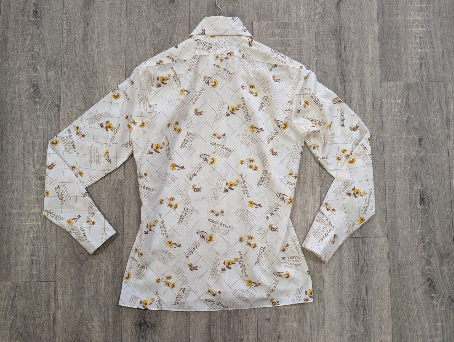 1970s JB novelty print dagger collar shirt