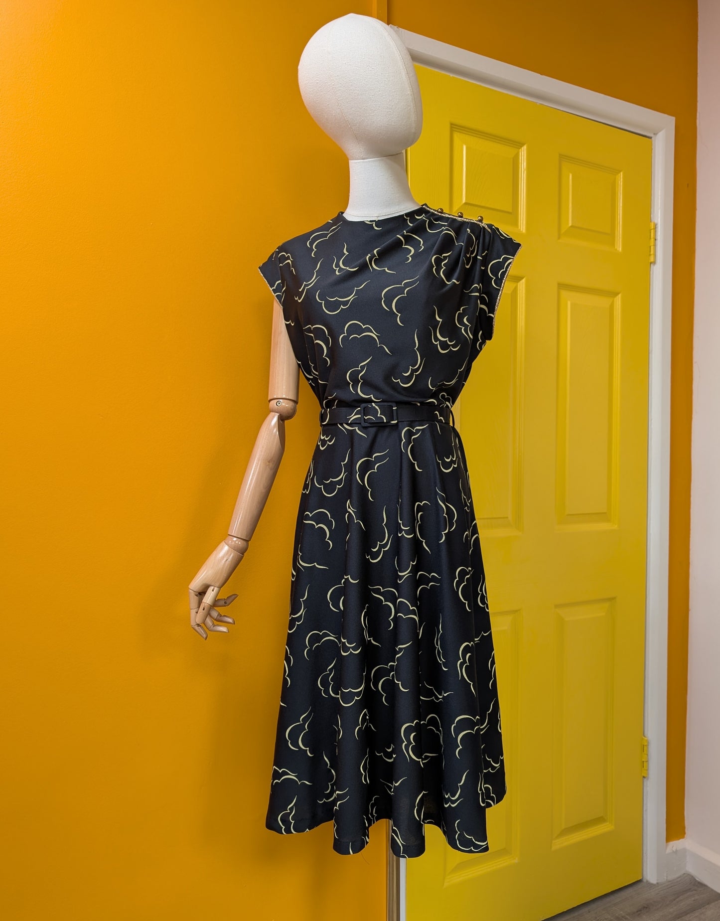 1980s cloud print dress - M/12/14