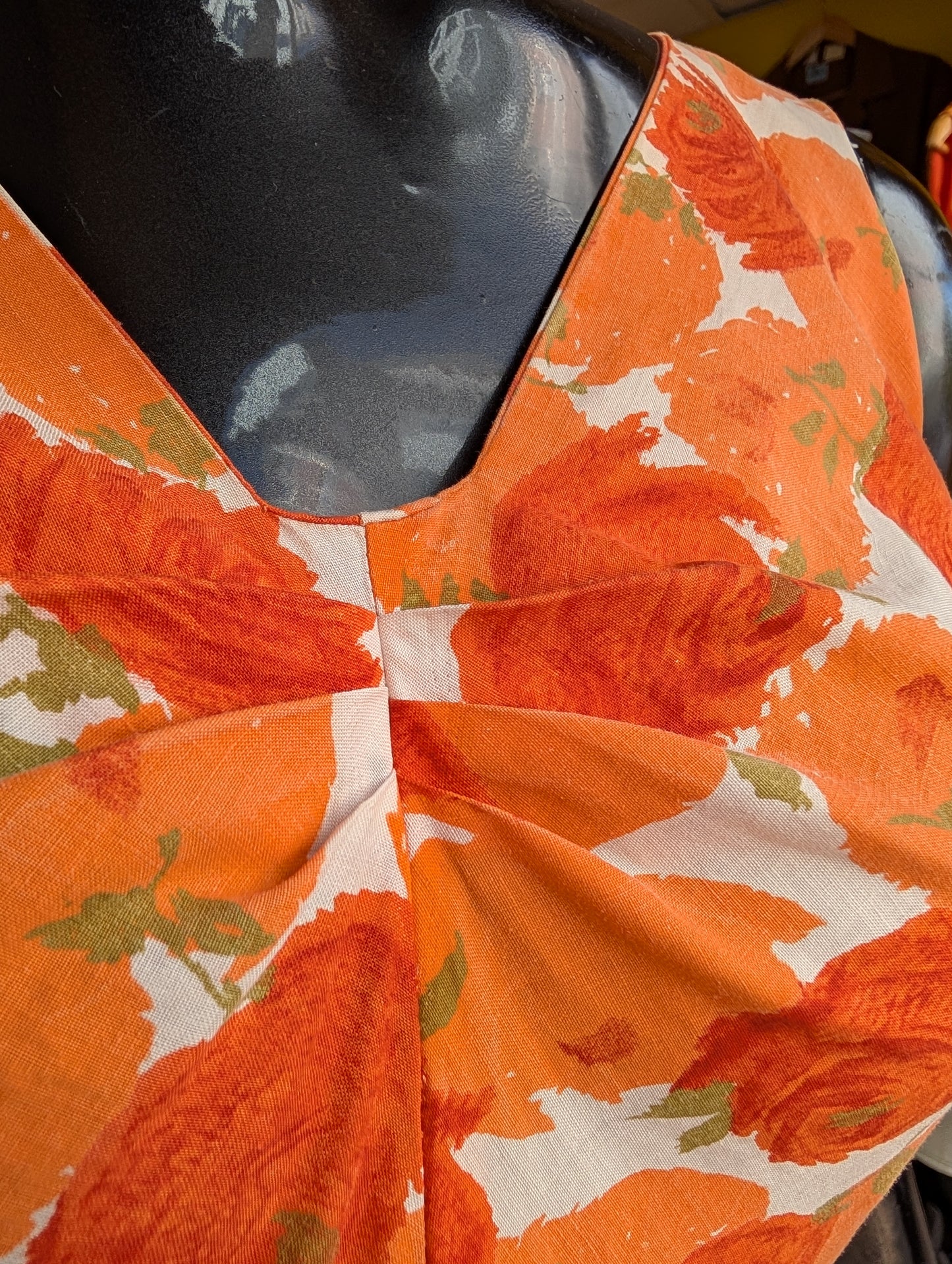 Late 1950s Modern Classics orange floral cotton dress - XS/S/6/8