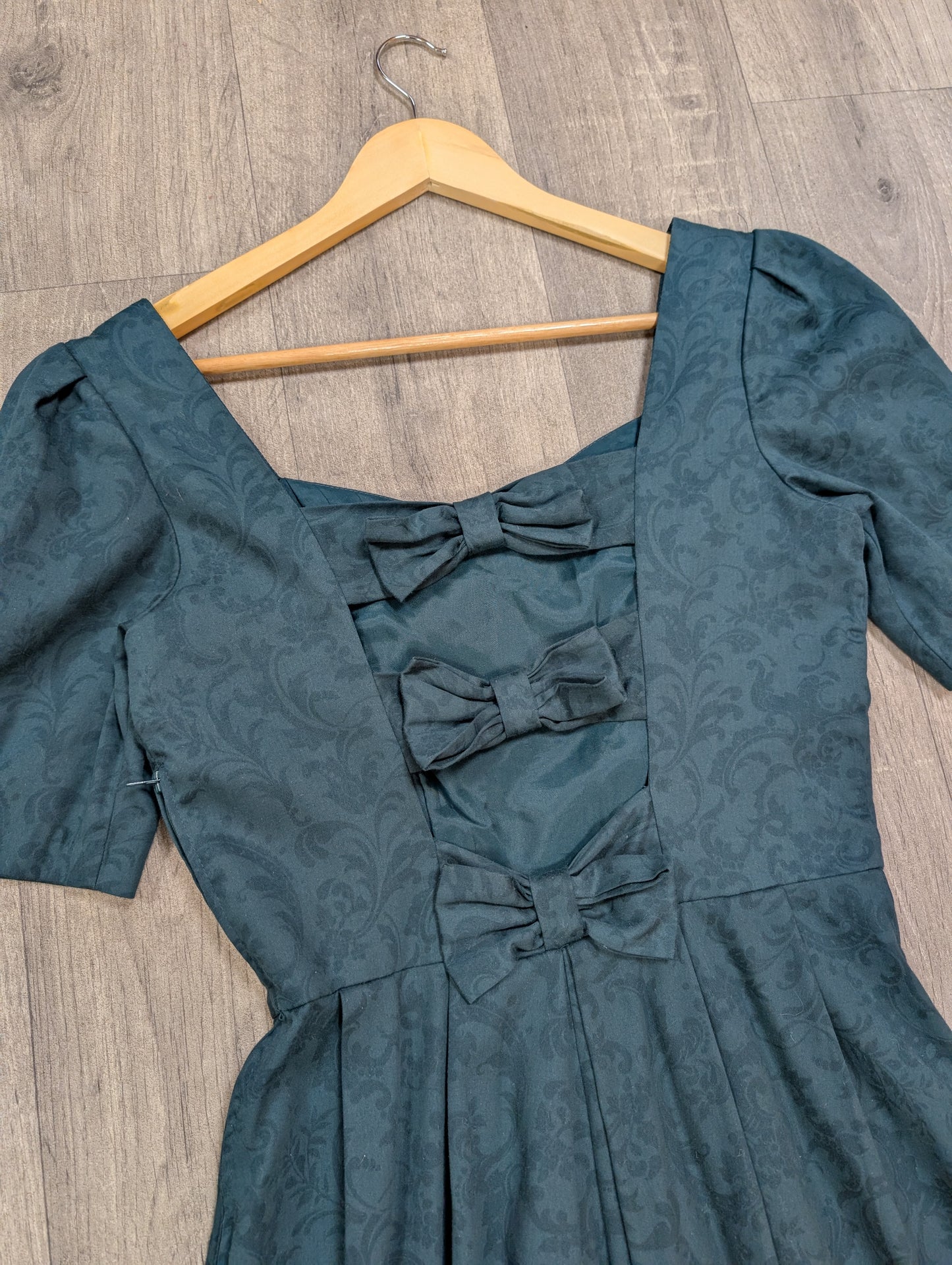 1980s Laura Ashley green dress with back bows - S/8/10