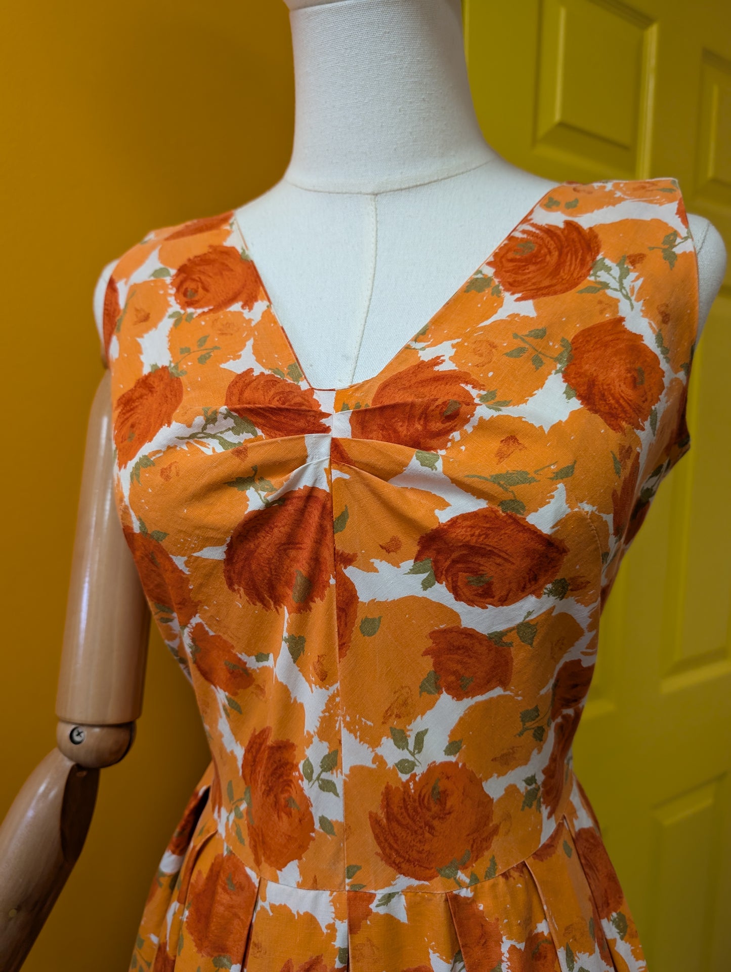 Late 1950s Modern Classics orange floral cotton dress - XS/S/6/8