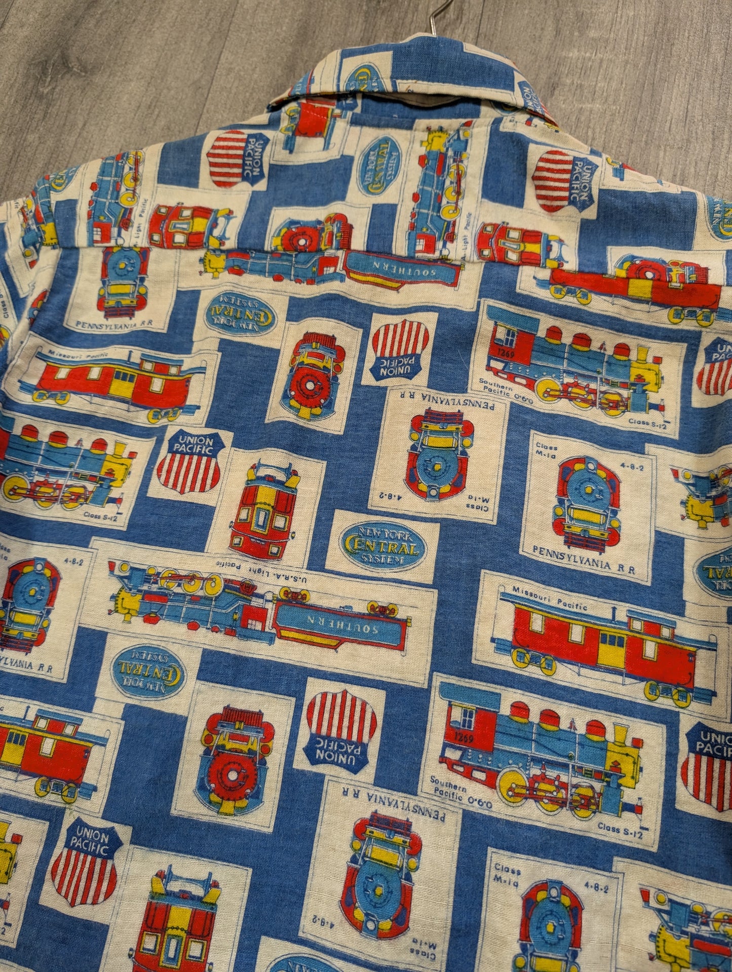1960s Prest-Rite novelty train print cotton flannel shirt