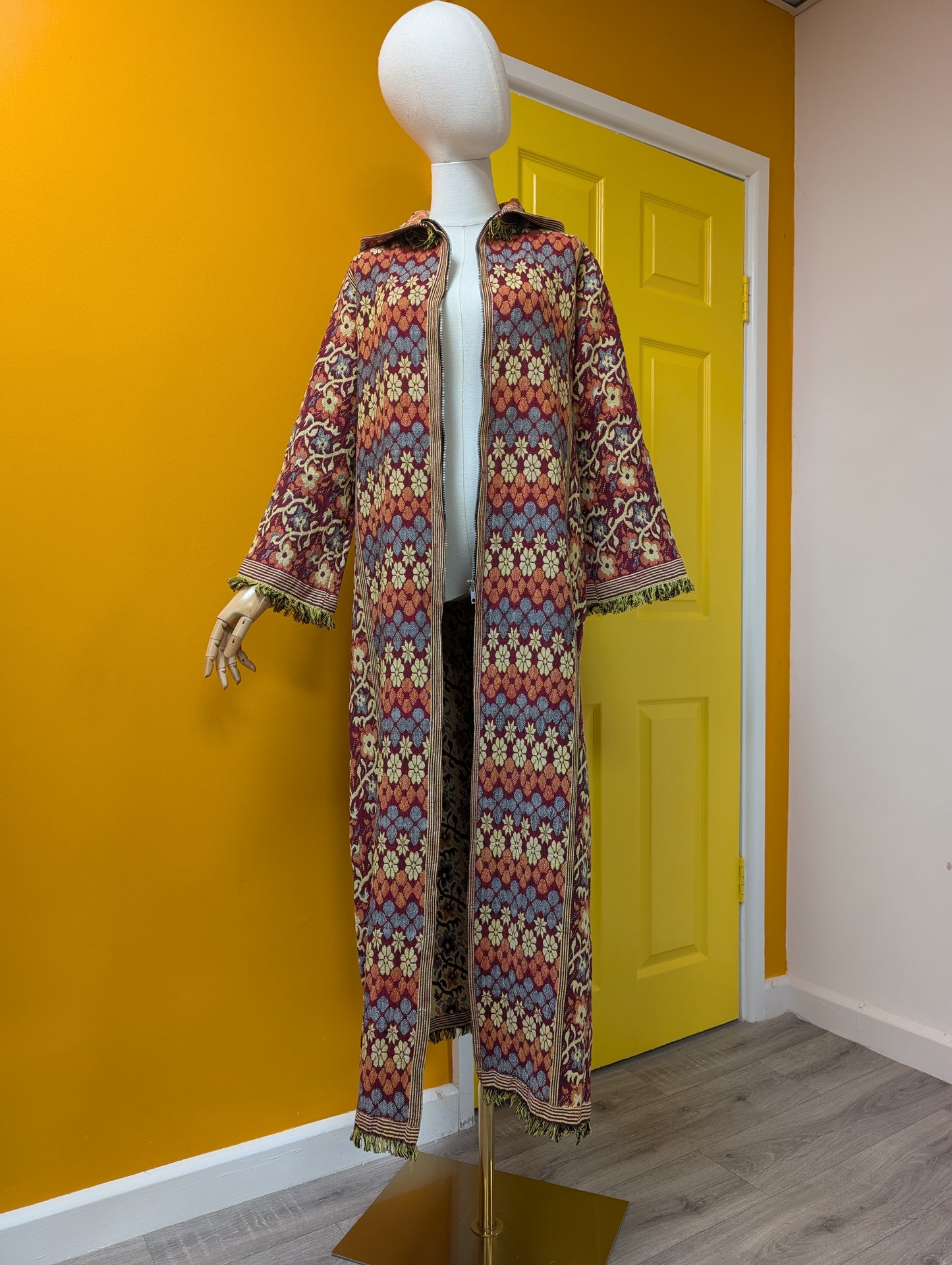 60s/70s cotton tapestry hooded coat - XS/S