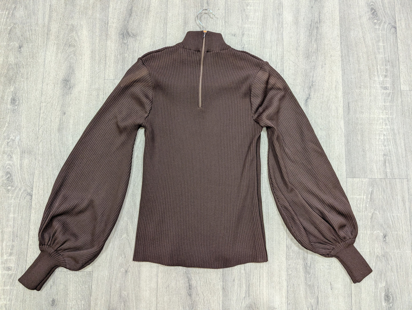 1970s Jersey Masters brown balloon sleeve top - up to M