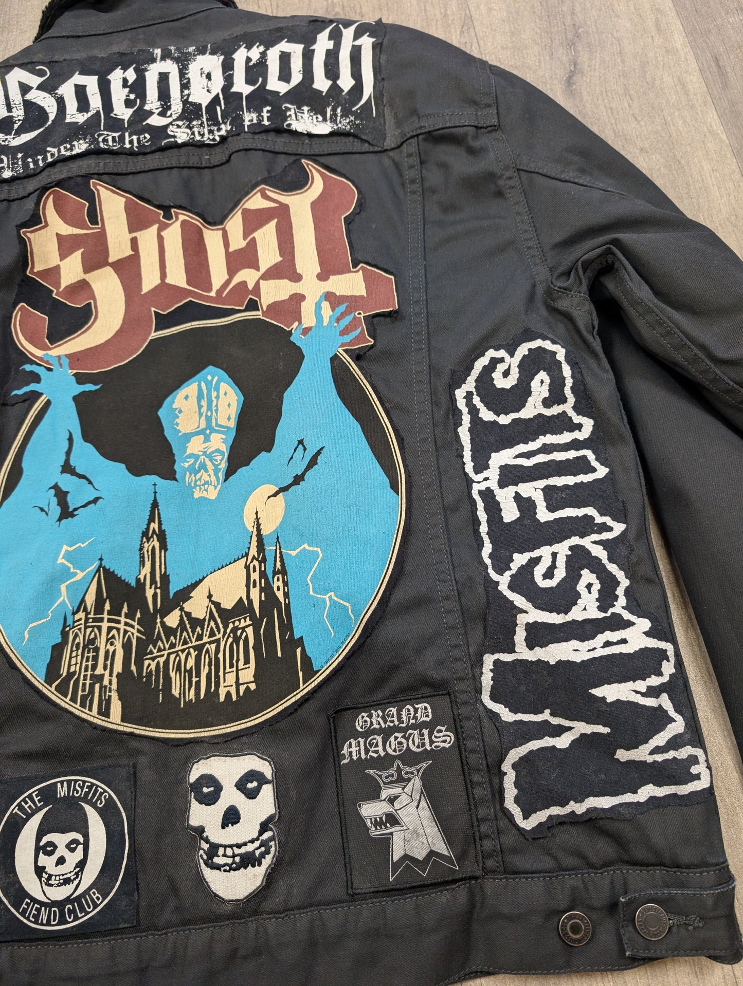 Customised Levi's jacket with band patches