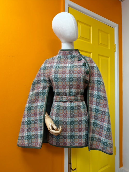 Trefriw Welsh tapestry wool cape with belt
