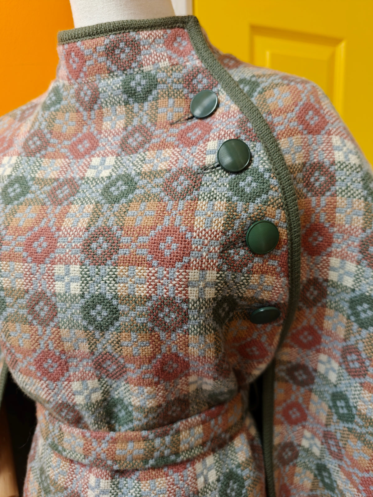 Trefriw Welsh tapestry wool cape with belt