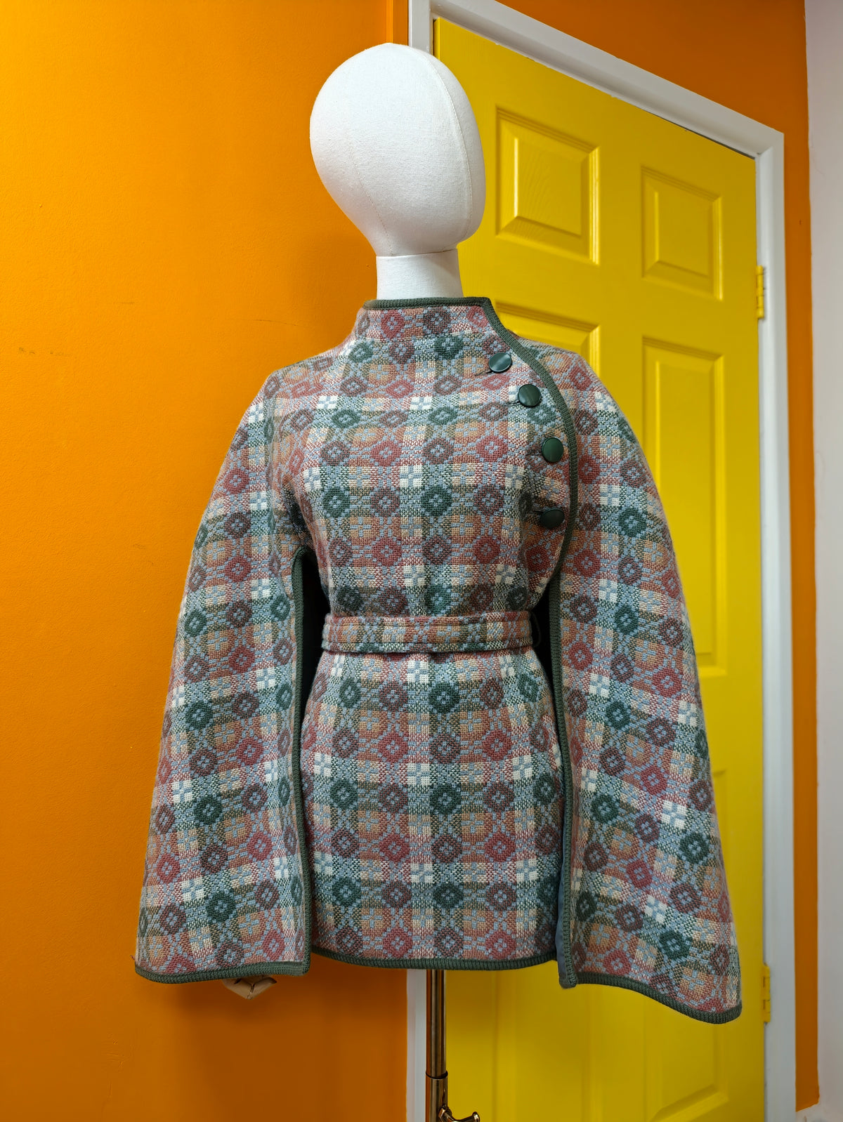 Trefriw Welsh tapestry wool cape with belt