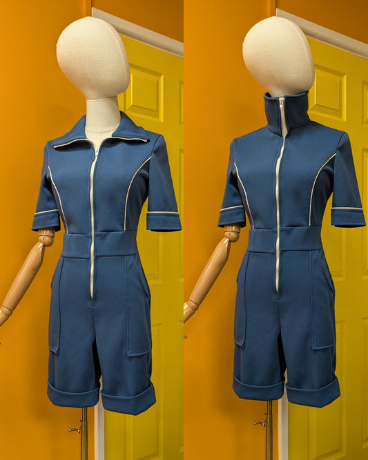 1970s Quality Fashion blue playsuit - S/8/10