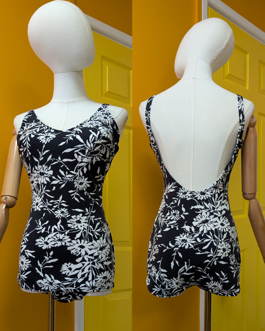60s/70s Blue Lake Swimwear floral swimming costume - S