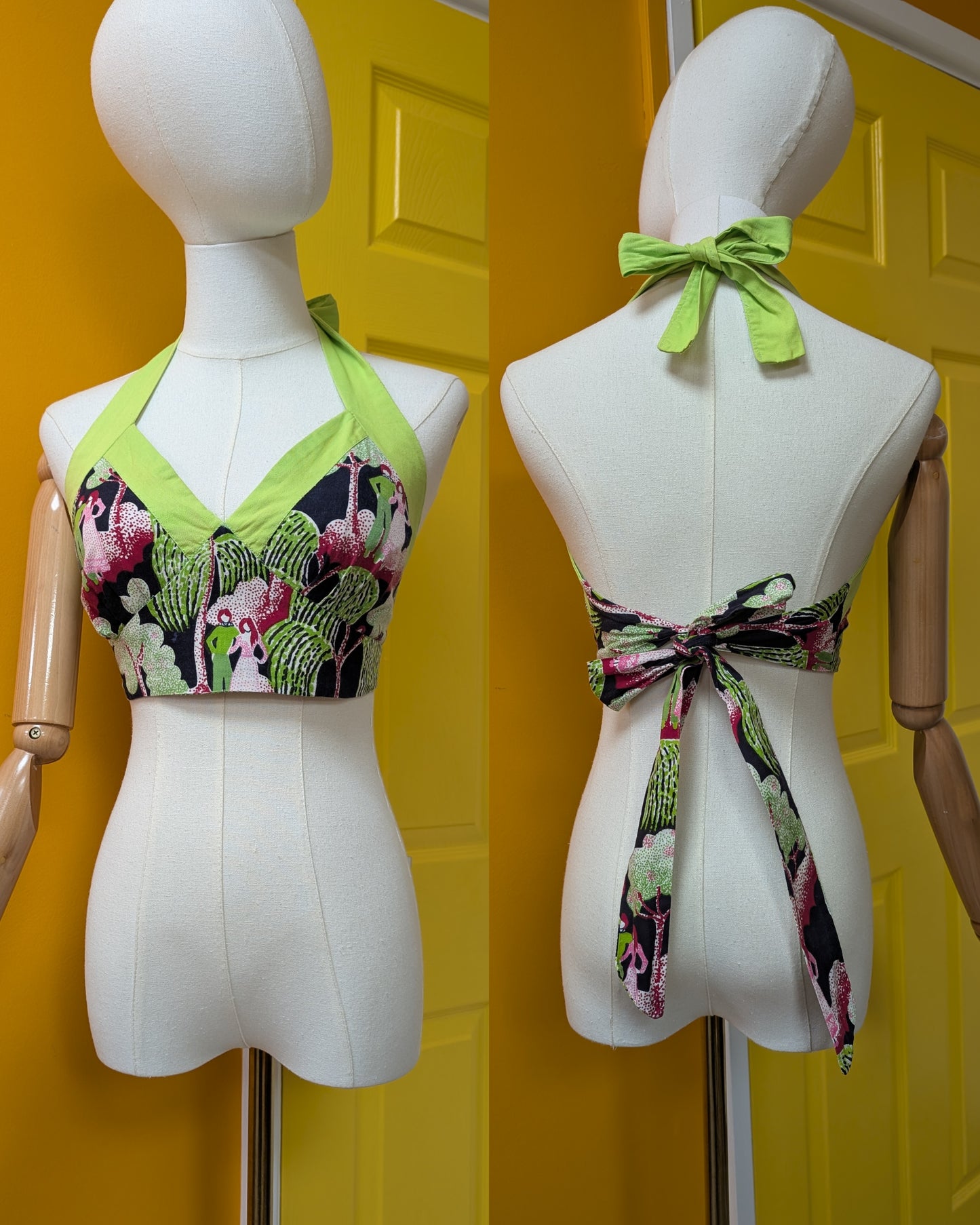 1970s novelty print halter neck bra top