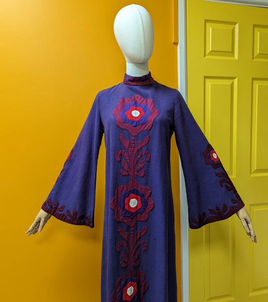 Phenomenal 1960s Ayesha's Indian cotton appliqué kaftan - XS/S