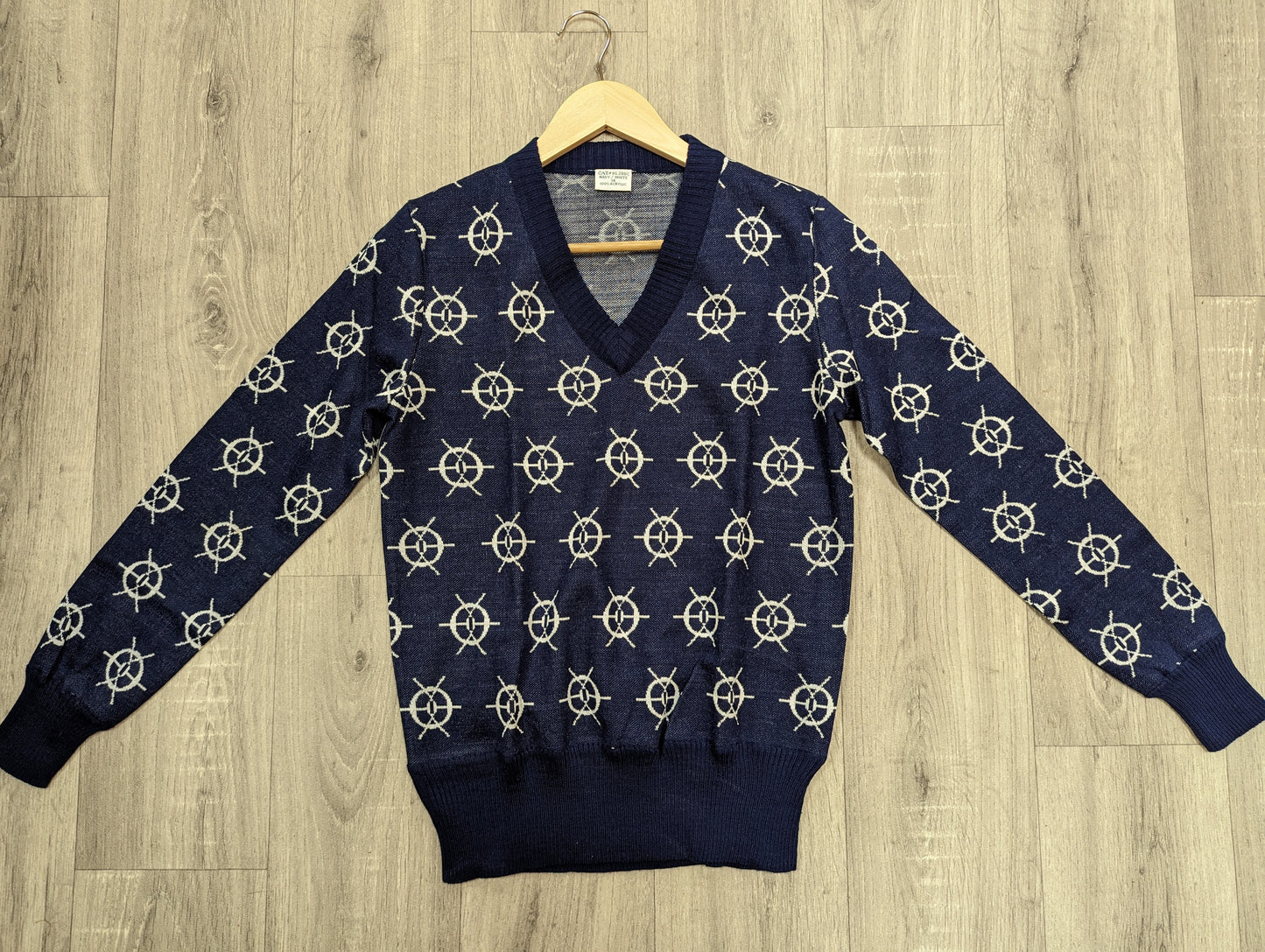 1970s navy/white novelty jumper - S/M