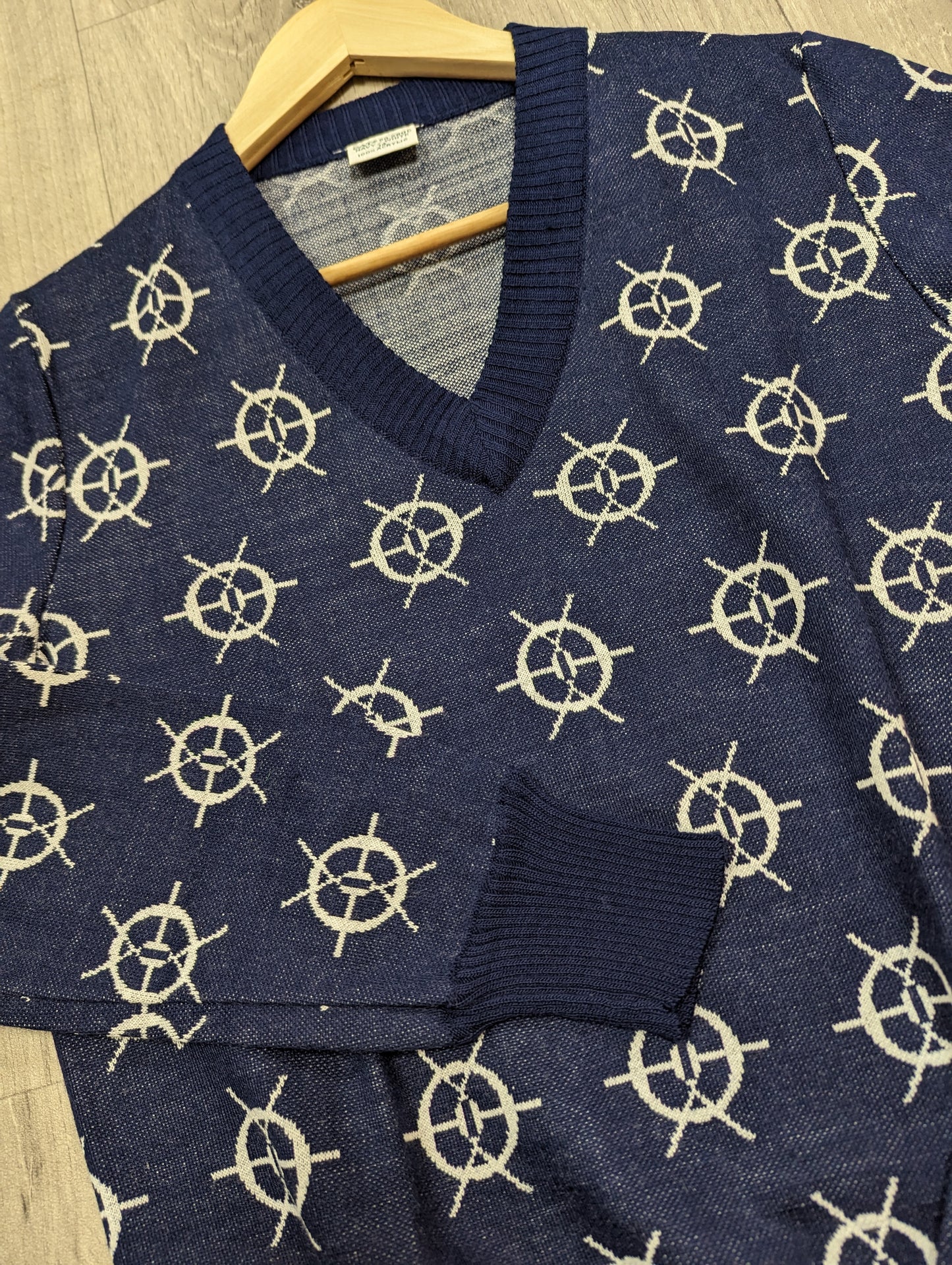 1970s navy/white novelty jumper - S/M