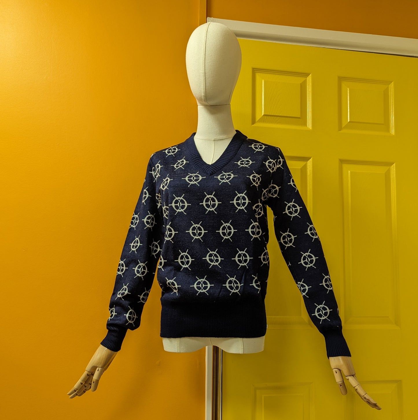 1970s navy/white novelty jumper - S/M