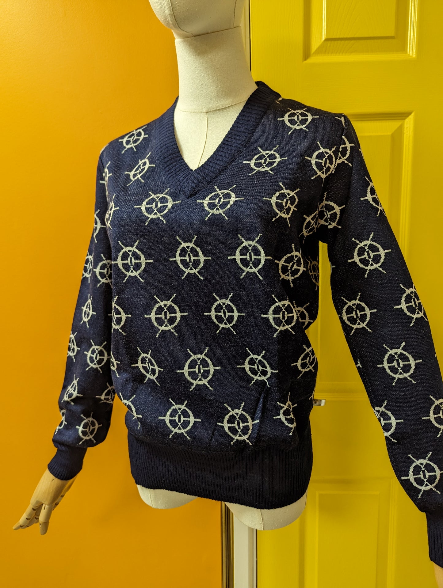 1970s navy/white novelty jumper - S/M