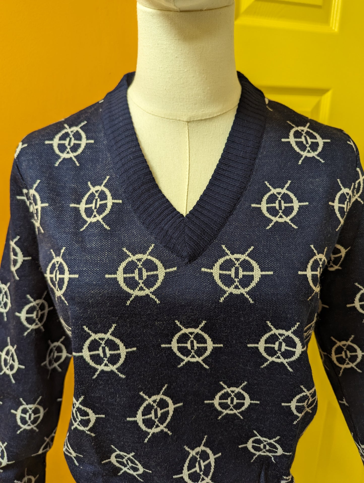 1970s navy/white novelty jumper - S/M