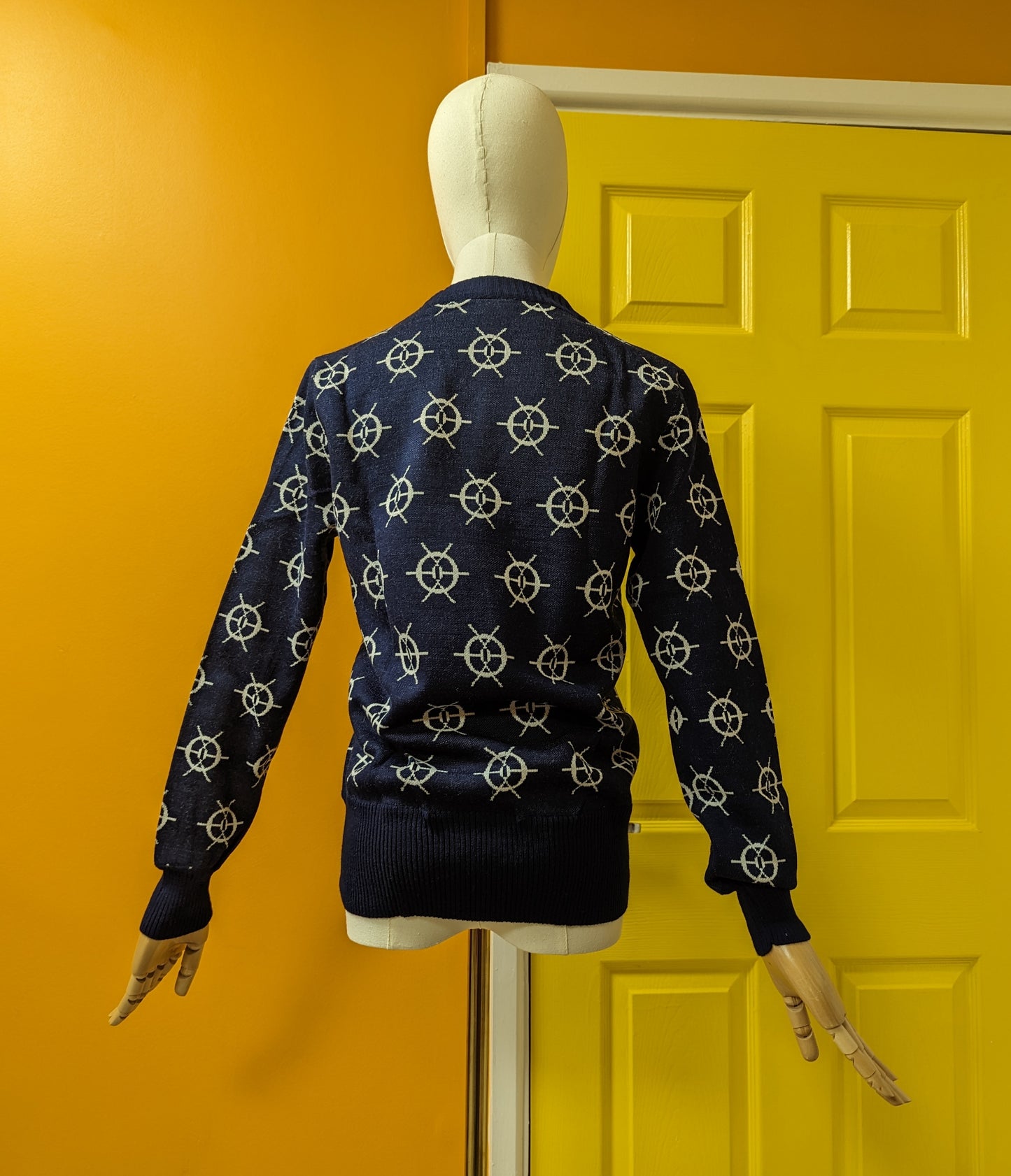 1970s navy/white novelty jumper - S/M