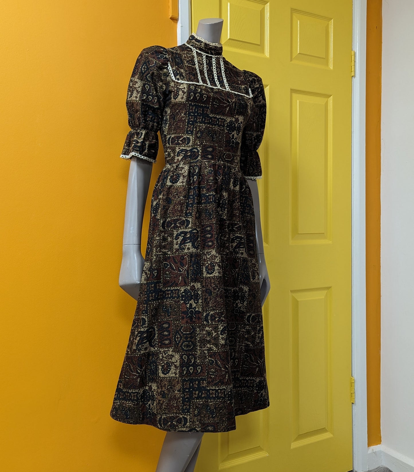 1970s Bernshaw abstract print cotton dress - XS/Size 6