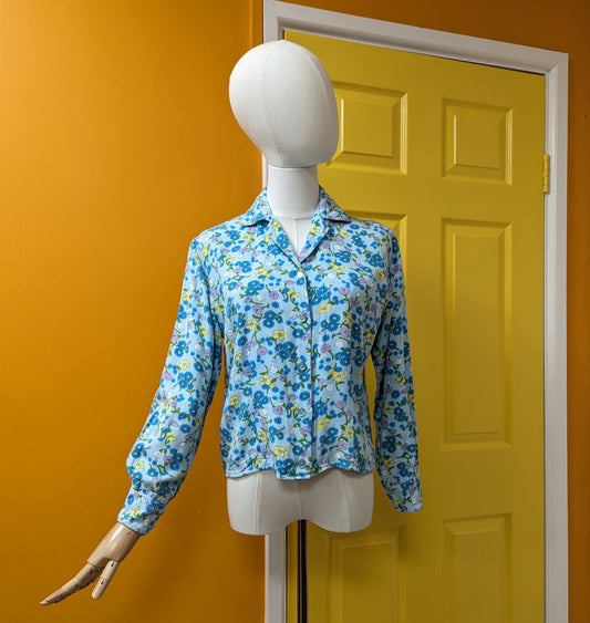 1960s Knockfergus blue floral shirt
