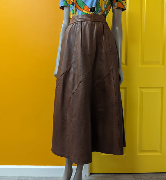 1980s brown leather skirt - 26" waist