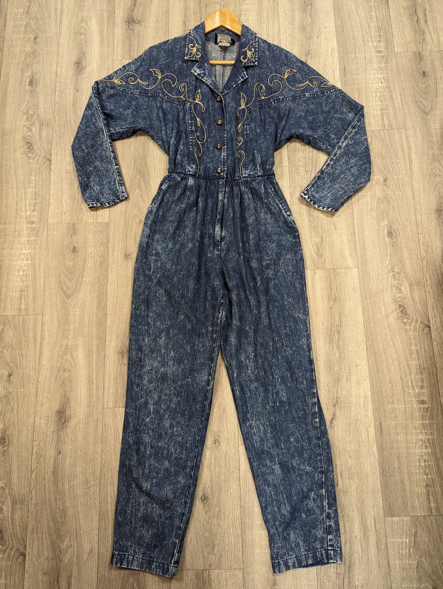 1980s PG Collections by Ginger Bort denim western jumpsuit - Size 6/8