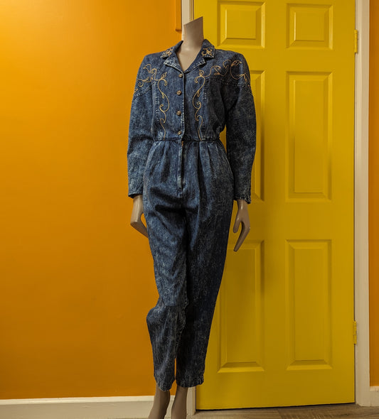 1980s PG Collections by Ginger Bort denim western jumpsuit - Size 6/8