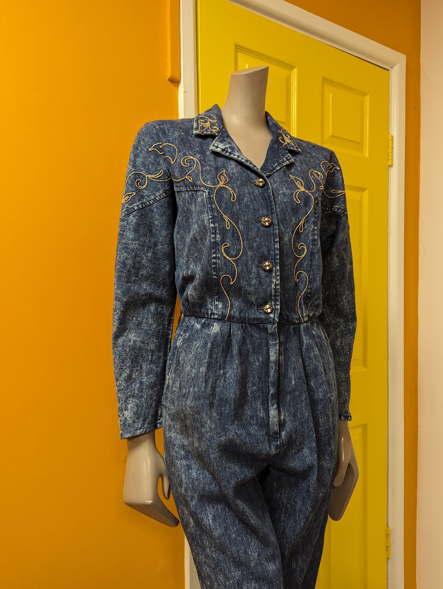 1980s PG Collections by Ginger Bort denim western jumpsuit - Size 6/8