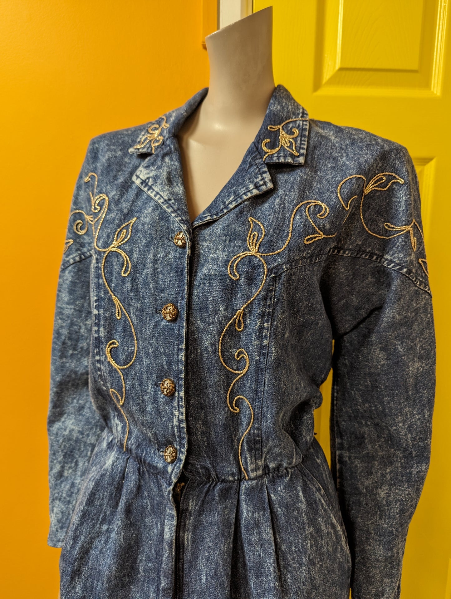 1980s PG Collections by Ginger Bort denim western jumpsuit - Size 6/8