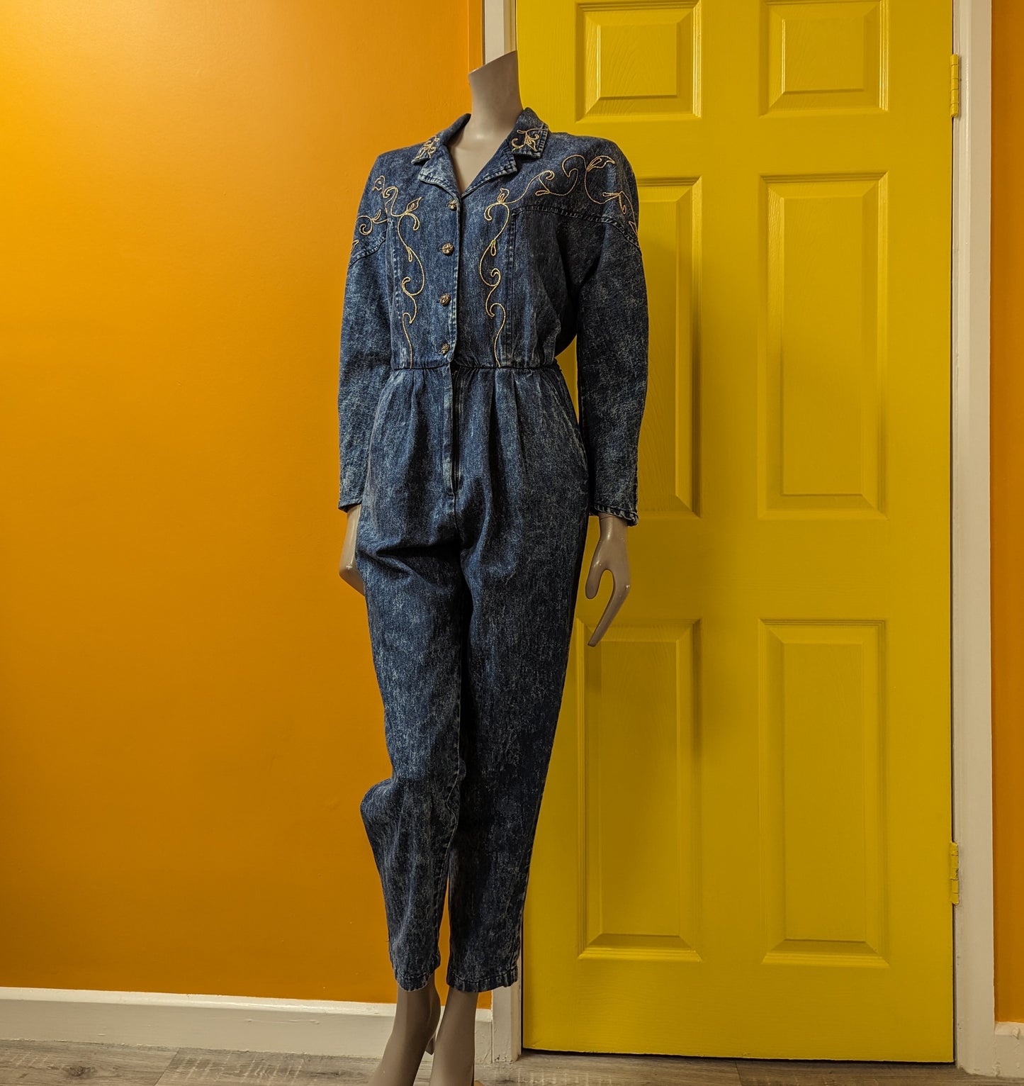 1980s PG Collections by Ginger Bort denim western jumpsuit - Size 6/8