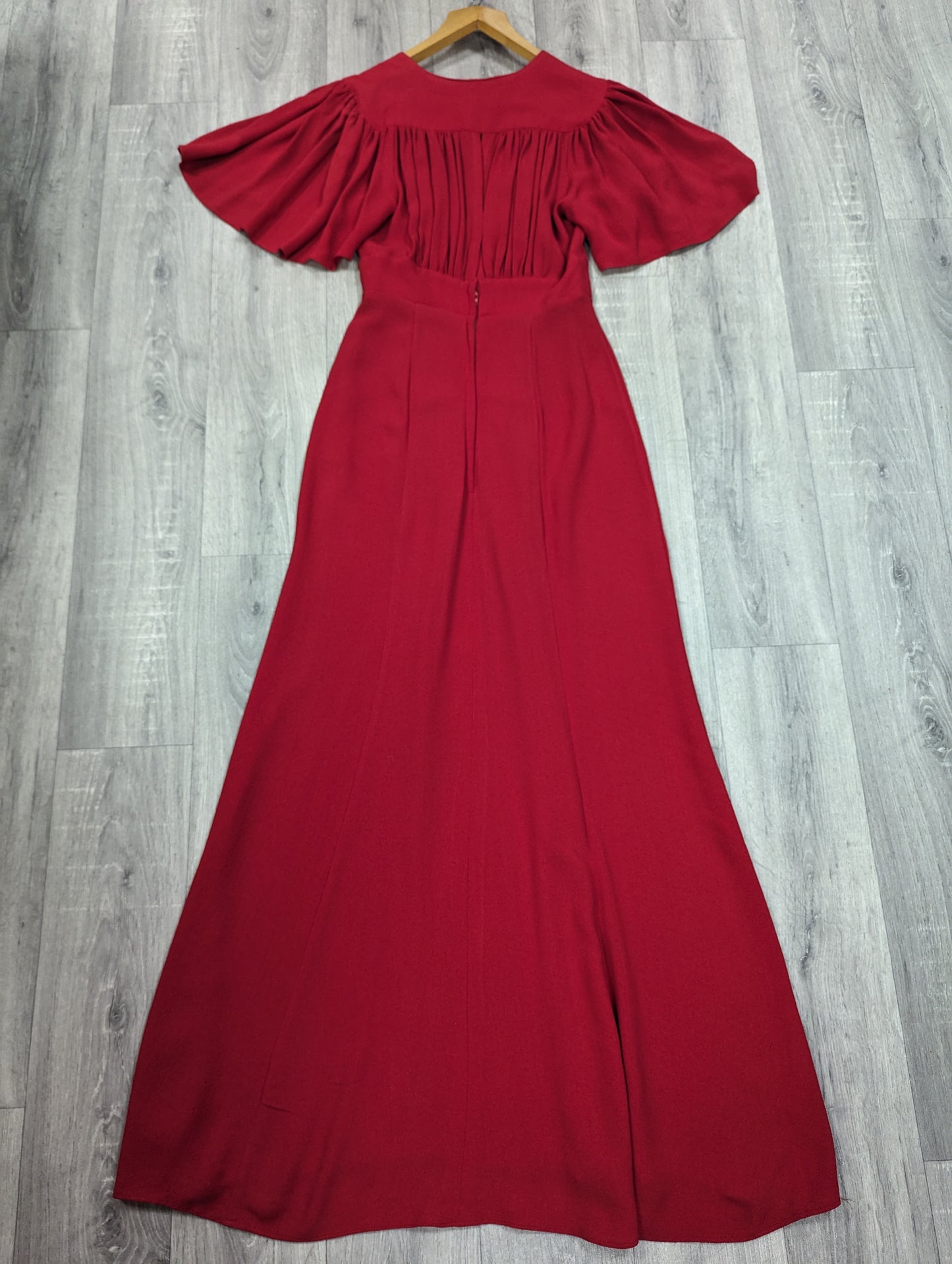 Incredible 1970s Ossie Clark for Radley red moss crepe maxi dress - Size 8