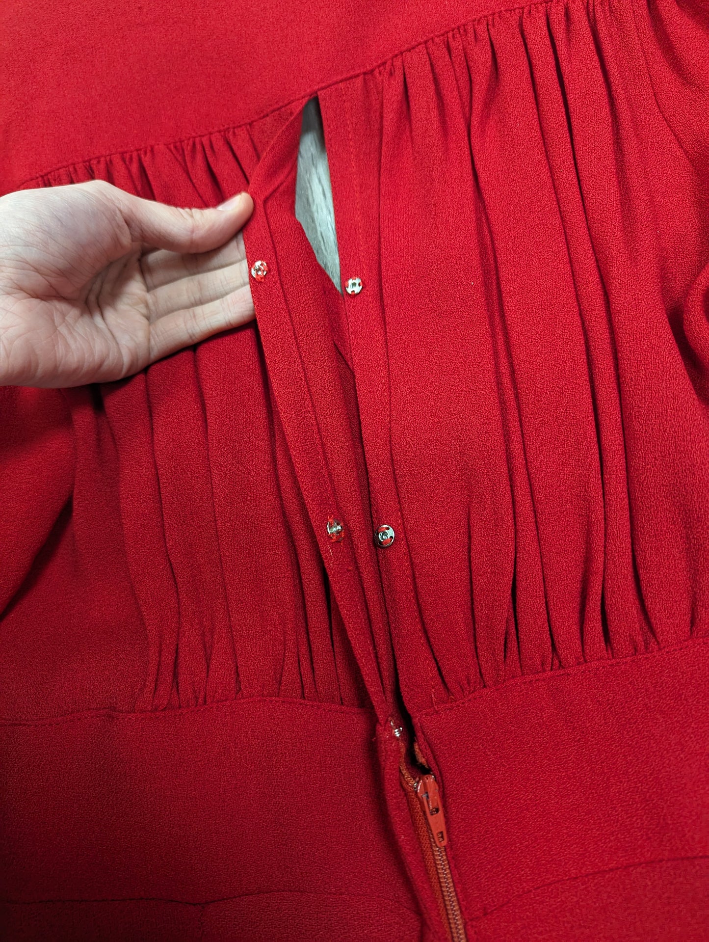 Incredible 1970s Ossie Clark for Radley red moss crepe maxi dress - Size 8
