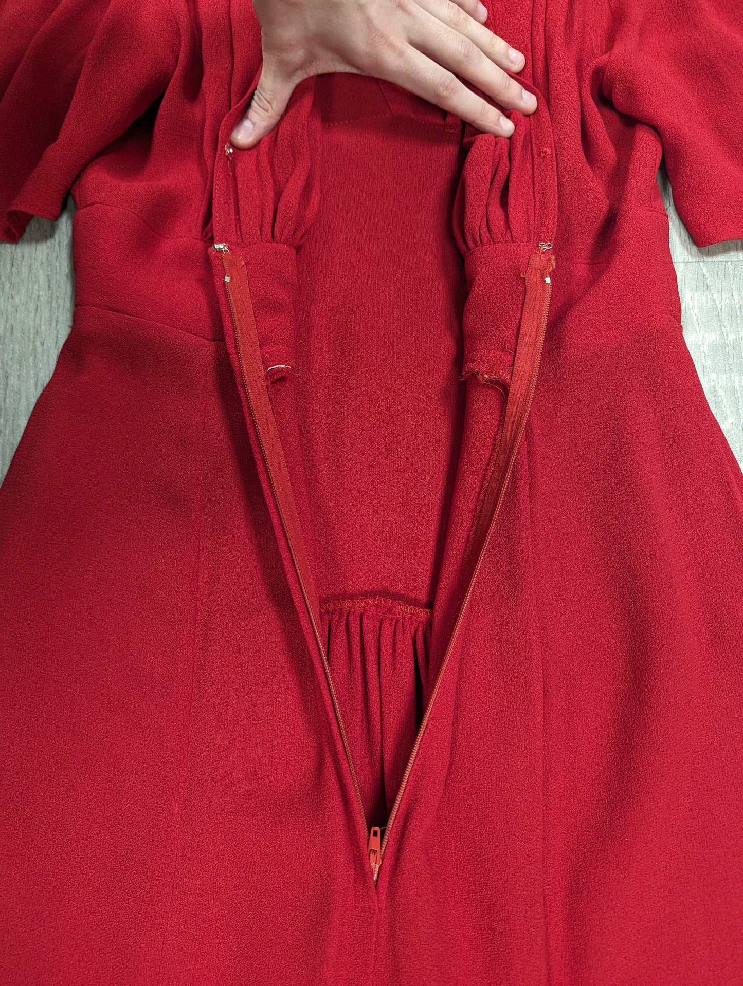 Incredible 1970s Ossie Clark for Radley red moss crepe maxi dress - Size 8