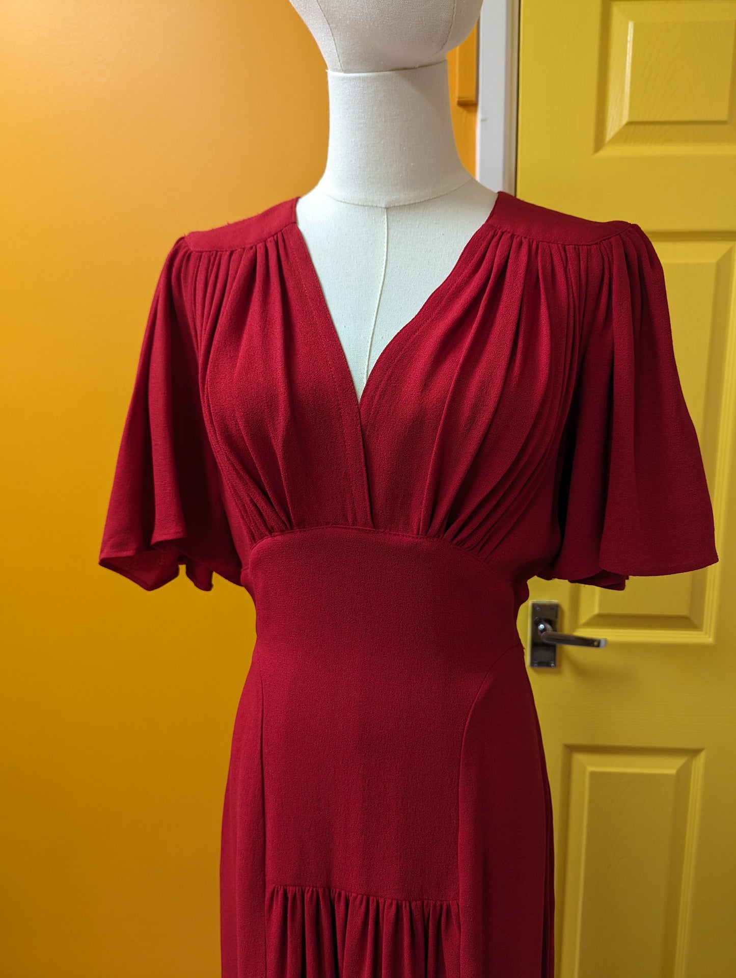 Incredible 1970s Ossie Clark for Radley red moss crepe maxi dress - Size 8