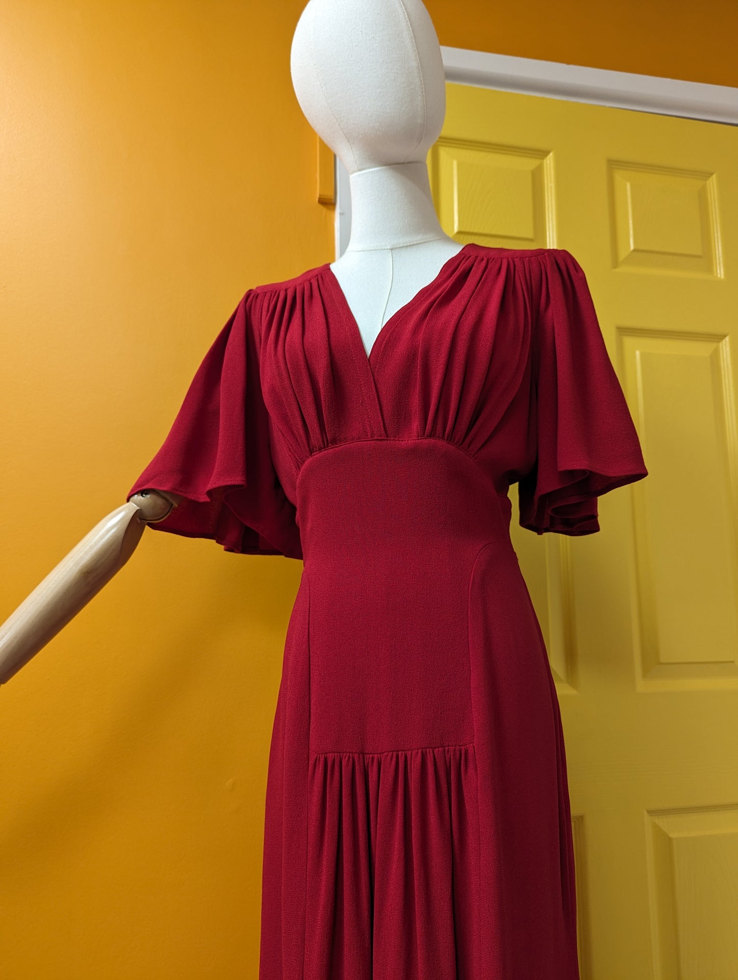 Incredible 1970s Ossie Clark for Radley red moss crepe maxi dress - Size 8