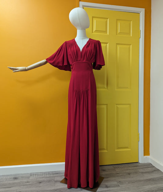 Incredible 1970s Ossie Clark for Radley red moss crepe maxi dress - Size 8