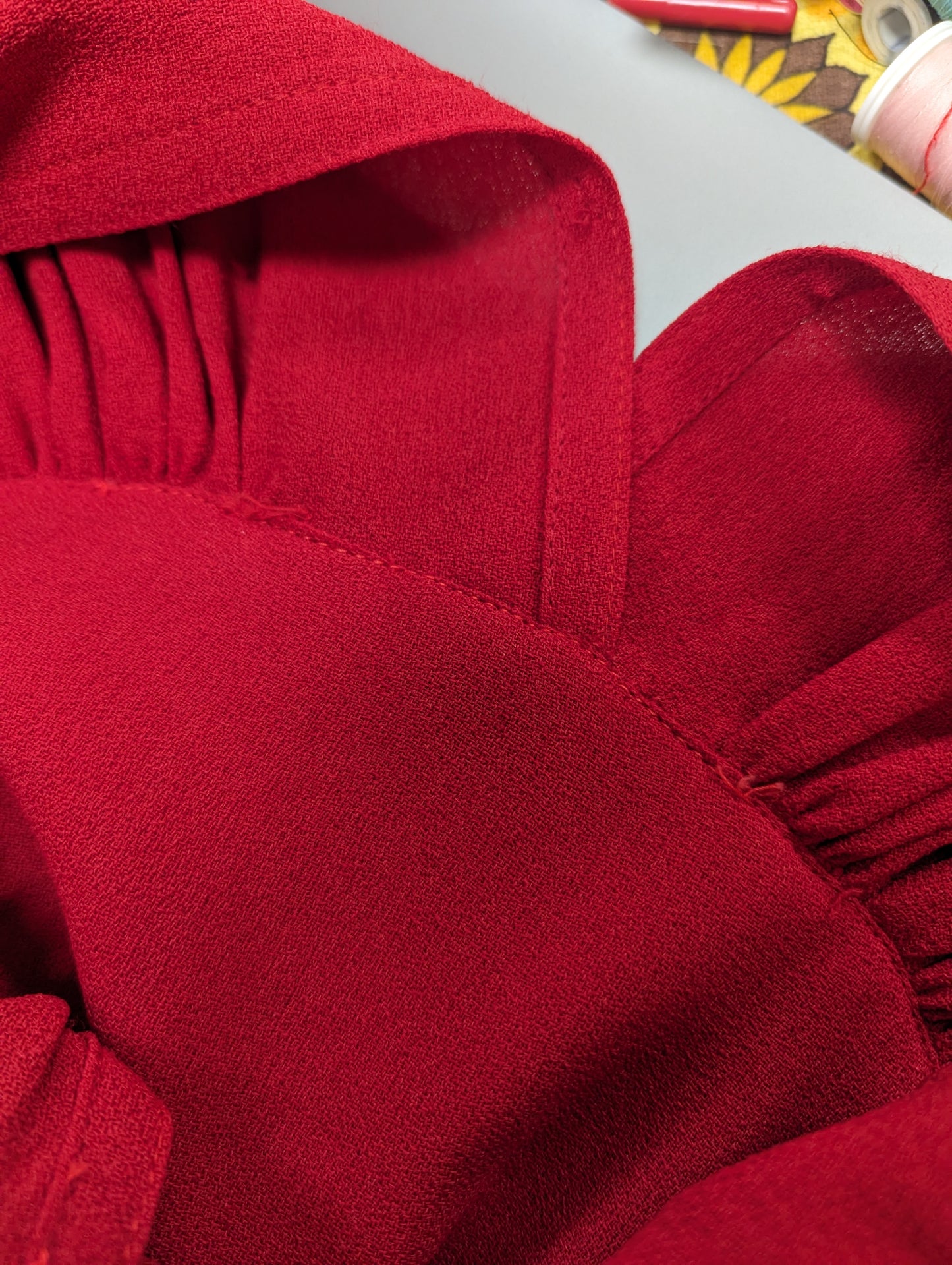 Incredible 1970s Ossie Clark for Radley red moss crepe maxi dress - Size 8