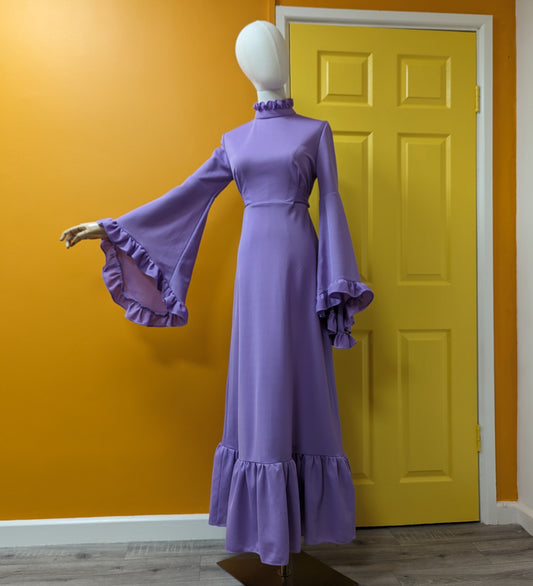 1970s lilac maxi dress with epic sleeves - Size 10