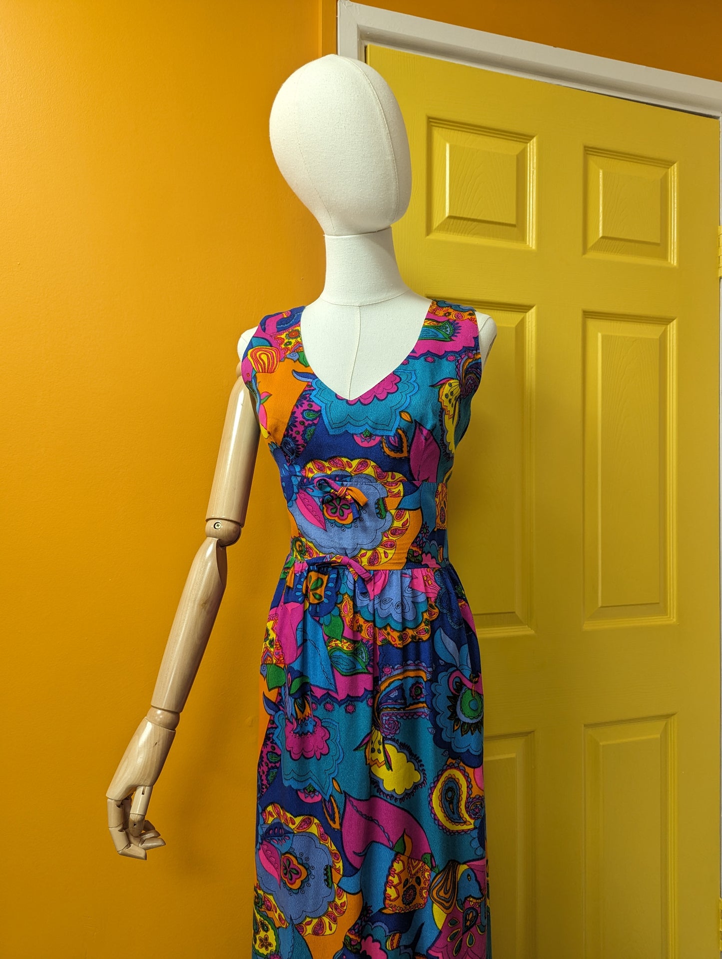 1960s Sambo psychedelic maxi dress - Size 8