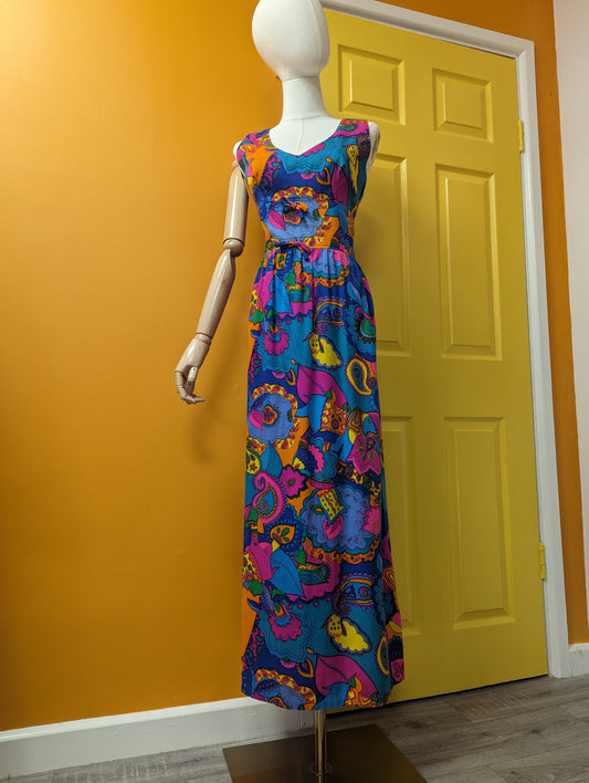 1960s Sambo psychedelic maxi dress - Size 8